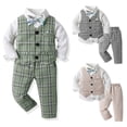 thumbnail image 1 of Baby Boy Outfit Toddler Boys Long Sleeve Plaid Vest and Pants 3 Piece Gentlemen Set Boys' Clothing Sets Green 2-3 Years, 1 of 6