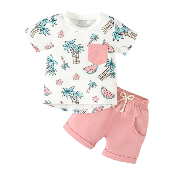 Baby Boy Outfit Toddler Boys Outfits Kids Summer Cotton Round Neck Printed Short Sleeved Running Suit 6M 12M 18M 24M 3T 4T Pajamas & Dailywear Set Tshirt Shorts Two Pieces