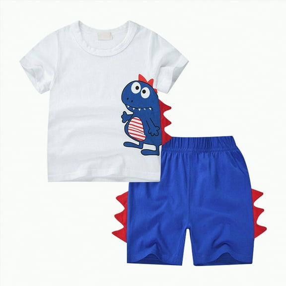 Baby Boy Outfit Toddler Dinosaur Print Outfits Kids Spring Summer Cotton Cute Printed Short Sleeved Beach 3 6 12 18 24 Months 3T T-Shirt Pocket Pants Set Sets Pjs 2PCS