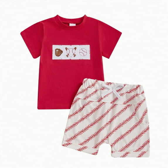 Baby Boy Outfit Toddler Kids Summer Stripe Printed Short Sleeved Beach 6 12 18 24Months 2T 3T T-shirt with Elastic Waist Shorts Set 2-Piece