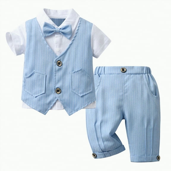 Baby Boy Outfit Toddler Short Pants Set Kids Summer Cotton Stripe Printed Sleeve Casual 6 12 18 24Months 2T 3T Tops T-Shirt Pants Shorts T Shirt Clothes 2PCS