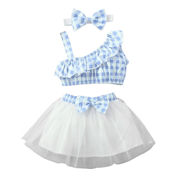 Baby Boy Outfits 0-3 Months Skirt Suit Top Gauze Skirt Set Sleeveless Top Bow Skirt Set Girl's Top and Skirt Two-Piece Set New Casual Matching Sets Light Blue 9 Months