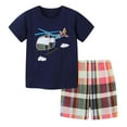thumbnail image 1 of Baby Boy Outfits 2 Piece Cartoon Print Crew Neck Short Sleeve Breathable Shirt And Shorts Knit Casual Garments for Backyard Fun Boys' Clothing Sets Dark Blue, 1 of 9