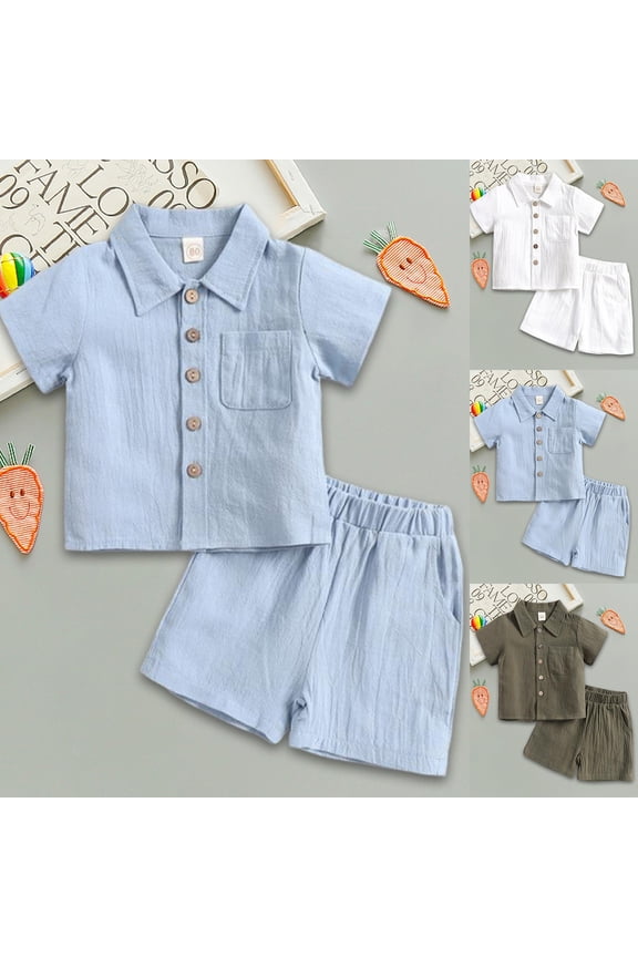 Baby Boy Outfits 6-9 Months Boys 2 Pieces Summer Beach Outfits Short Sleeve Button Down Shirts and Shorts Vacation Texture Sets for Kids