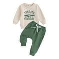thumbnail image 1 of Baby Boy Outfits Baby Clothes Toddler Baby Boy Clothes Crewneck Sweatshirt Long Sleeve Letter Print Shirt with Pants Cute Fall Winter Outfits Beige 18-24 Months, 1 of 4