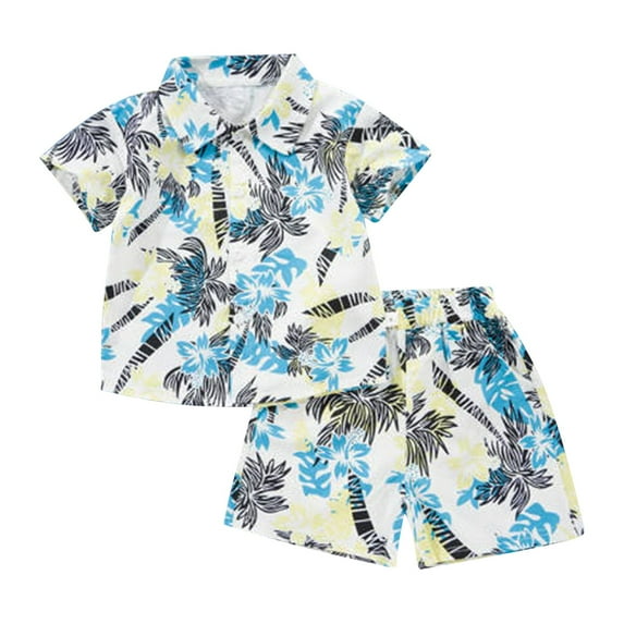 Baby Boy Outfits Beach Tropical Breeze 2Pcs Set Summer Button Down Shirt Top Shorts Boys Back To School Clothes Yellow 4 Years-5 Years