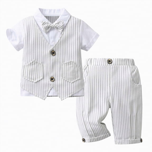 Baby Boy Outfits Bowknot First Birthday Outfit Boy Solid Color Button Shirt Vest Mid Length Pants Newborn Clothes