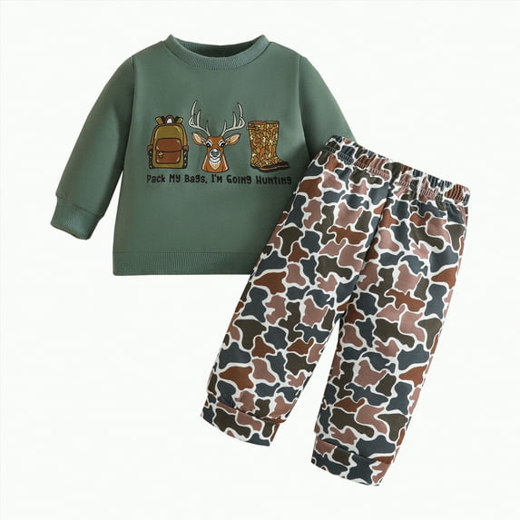 Baby Boy Outfits Boys Autumn Winter Cartoon Long Sleeve Elastic Waist 1T 2T 3T Everyday Outfit Set 2PCS