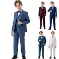 thumbnail image 1 of Baby Boy Outfits Boys Formal Business 4 Piece Suit with Coat Vest Pants Bow Tie Boys' Clothing Sets Navy 6-7 Years, 1 of 7