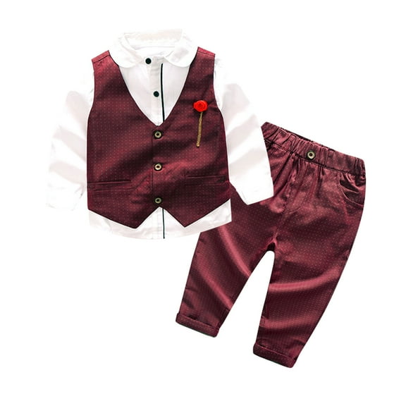 Baby Boy Outfits Boys Gentleman Suit Long Sleeve Solid Shirt Vest Coat Pants Gentleman Suit Kids Clothes Boys RD1 2 Years-3 Years