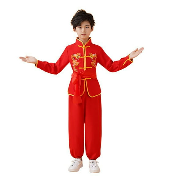 Baby Boy Outfits Boys Girls Chinese Suit Training Uniformss Traditional Arts Wing Chun Boy Clothes Red 3 Years-4 Years