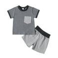 thumbnail image 1 of Baby Boy Outfits Boys Short Sleeve Patchwork T Shirt Tops Shorts Kids Clothes Grey 2 Years-3 Years, 1 of 7