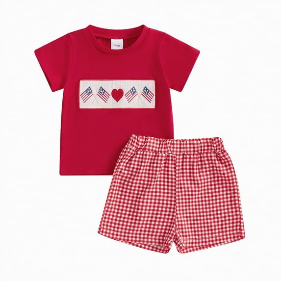 Baby Boy Outfits Boys Summer Sets Kids Plaid Printed Short-sleeved Running Suit 6 12 18 24Months 2T 3T T-Shirt+Pant 2Pcs/Set T-Shirt & Shorts Outfit 2-Piece