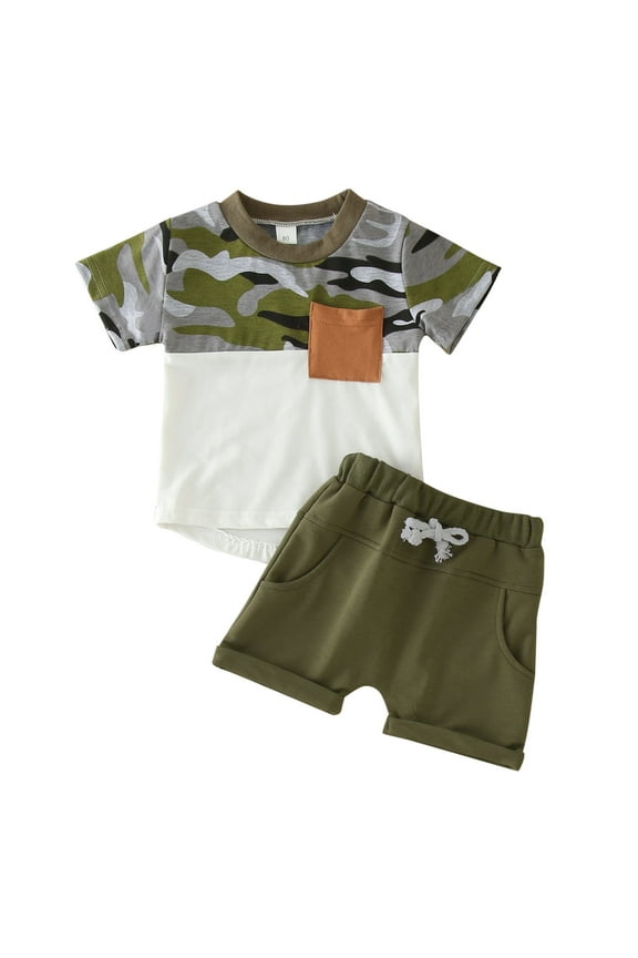 Baby Boy Outfits Boys Summer Short Sleeve Fashion Prints Tops Shorts Set Boy Clothes Camouflage 18 Months-24 Months