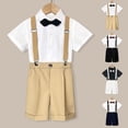thumbnail image 1 of Baby Boy Outfits British Style Short Sleeve Shirt Suspenders Shorts and Bow Tie 4Pc Set Boys' Clothing Sets Navy 4-5 Years, 1 of 6