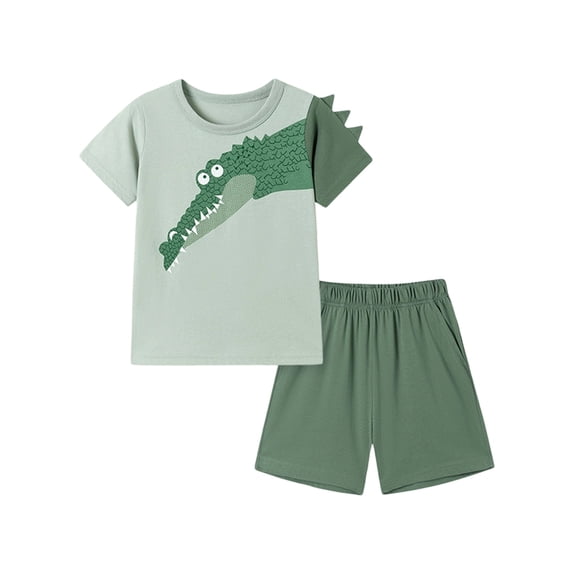 Baby Boy Outfits Cartoon Print Short Sleeve Crew Neck T-Shirt Top And Shorts 2 Piece Daily Wear Baby Boys' Clothing Sets Size 12-24 Months