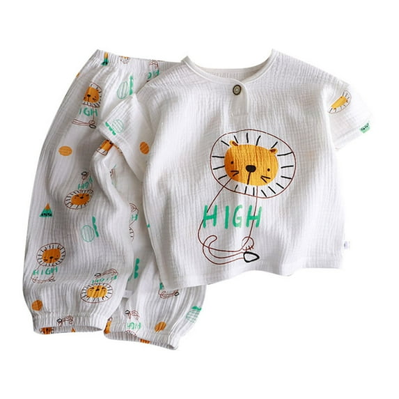 Baby Boy Outfits Cartoon Printed Thin Homewear Short Sleeve Air Conditioning Clothing and Pants Pajamas Set Size 3-4 Y