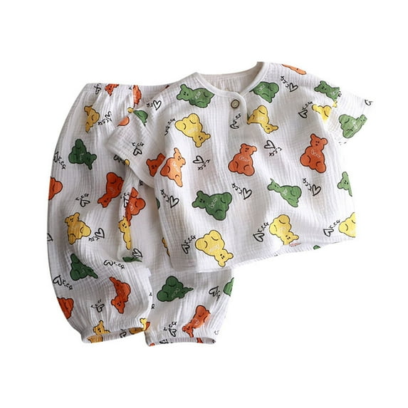 Baby Boy Outfits Cartoon Printed Thin Homewear Short Sleeve Air Conditioning Clothing and Pants Pajamas Set Size 4-5 Y