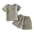 thumbnail image 1 of Baby Boy Outfits Child Summer Short Sleeve Solid Color Button Down Short Sleeve T Shirt and Shorts Thin Cute 2PCS SetSize 12-18 M, 1 of 3