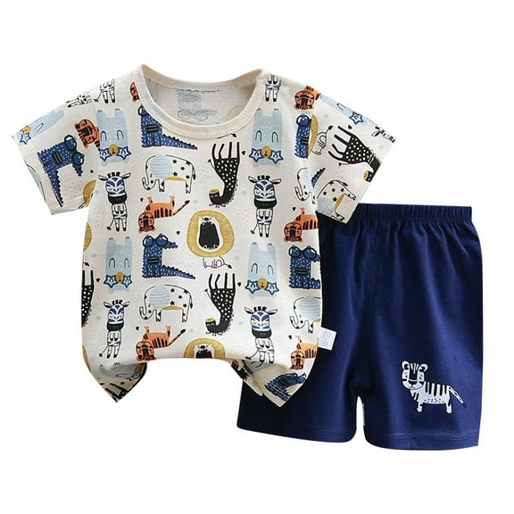QWIED Baby Boy Outfits Children Short Sleeve Set Pure Cotton Summer T Shirt Baby Baby Children Clothing Set 18 Months-24 Months