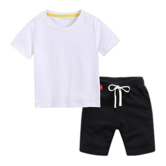 Baby Boy Outfits Crew Neck Short Sleeved Summer Solid Color Children's Shorts Two Piece Suit White Outfit Sets Sizes 7-8 Years