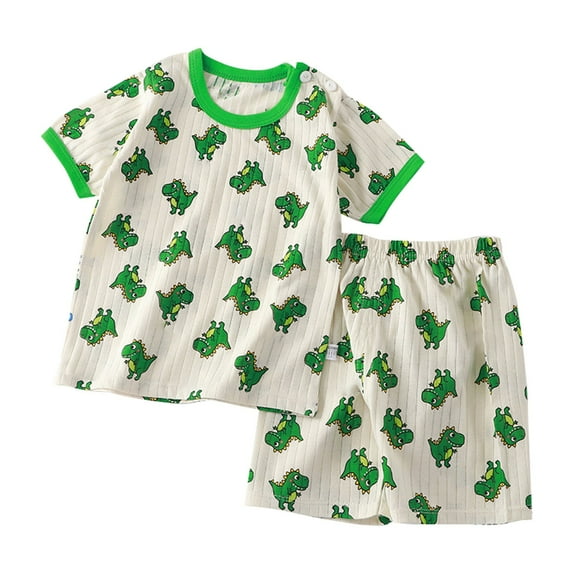 Baby Boy Outfits Cute Cartoon Ribbed Casual Outfit Sets Short Sleeve Crew Neck Shirts and Shorts 2 Piece Summer Baby Boy Clothes Green 3-6 Months