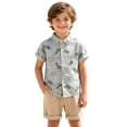 thumbnail image 1 of Baby Boy Outfits Dinosaur Print Mock Neck Short Sleeve Button Shirt Top And Shorts 2 Piece Daily Wear Baby Boys' Clothing Sets, 1 of 5