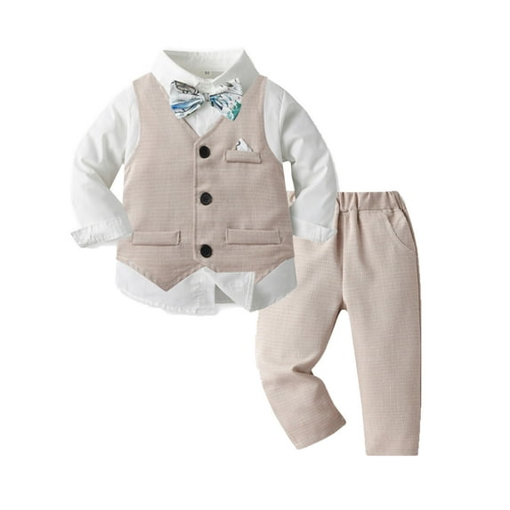 Baby Boy Outfits Formal Outfit Kids 3 Piece Vest Gentleman Clothes Long Sleeve Shirt and Pants Set 18-24 Months