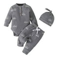 thumbnail image 1 of Baby Boy Outfits Girls Long Sleeve Cartoon Prints Romper Solid Colour Pants Hat Kids Cloths for Boys Size 0-3 Months, 1 of 1