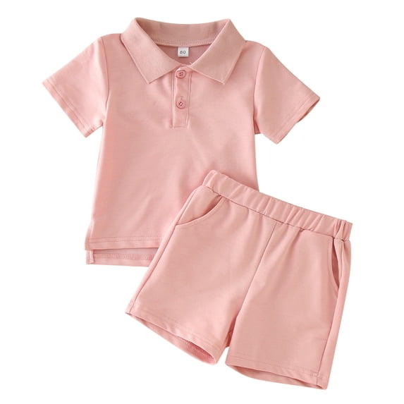 Baby Boy Outfits Girls Summer Casual Short Sleeve Solid Color Tops Shorts Set Kids Clothes Pink 18 Months-24 Months