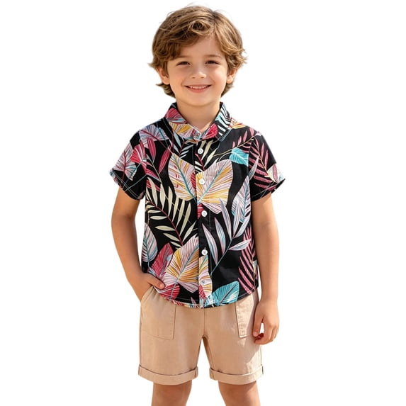 Baby Boy Outfits Graphic Print Mock Neck Short Sleeve Button Shirt Top And Shorts 2 Piece Casual Wear Baby Boys' Clothing Sets