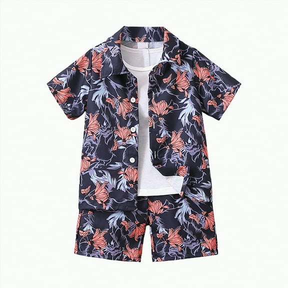 Baby Boy Outfits Boy's Kids Spring Summer Cotton Loose Printed Sleeveless Sports 6 12 18 24Months 2T 3T Tees and Shorts T-Shirts Elastic Waist 2Pcs 2PCS