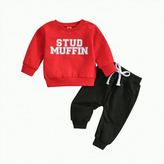 Baby Boy Outfits Girl Fall Winter Round Neck Long Sleeve Elastic Waist 0-24M Everyday Outfit Set 2 PC