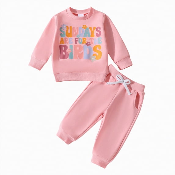 Baby Boy Outfits Girl Fall Winter Round Neck Long Sleeve Elastic Waist 0-24M Everyday Outfit Set 2Pcs