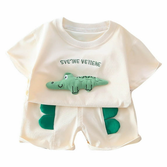 Baby Boy Outfits Kids Cartoon Animal Top And Shorts Summer Outdoor Casual Suit Boy Baby Clothes White 18 Months-24 Months