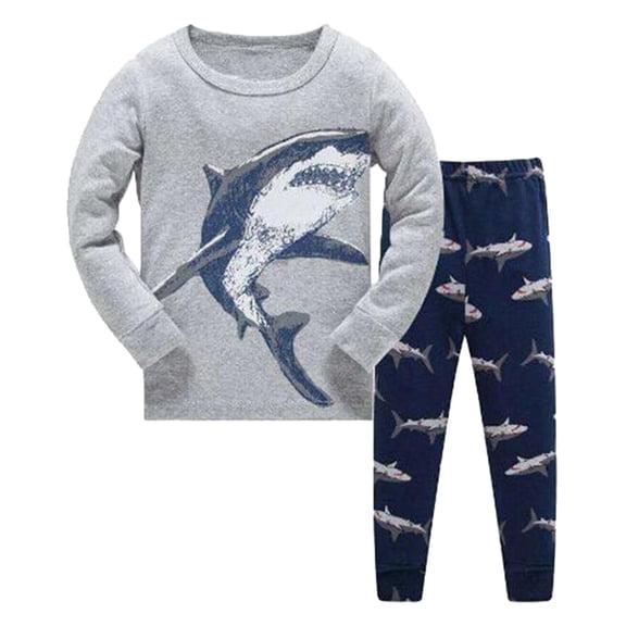 Baby Boy Outfits Kids Cotton Long Sleeve Animals Print Loungewear Tops Pants Set Boys Outfits Grey 2 Years-3 Years