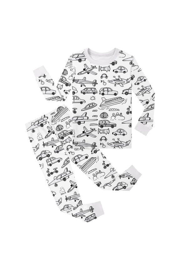 Baby Boy Outfits Kids Doodle Coloring Fun DIY Hand Painted Long Sleeve Tops Pants Baby Boys Clothes White 2 Years-3 Years