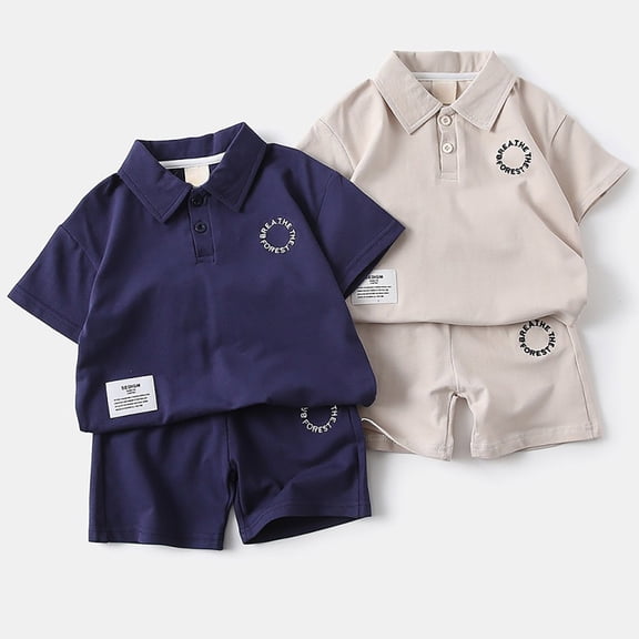 Baby Boy Outfits Kids Polo Short Sleeve and 5 Point Shorts 2 Piece Casual Summer Set Boys' Clothing Sets Khaki 18-24 Months