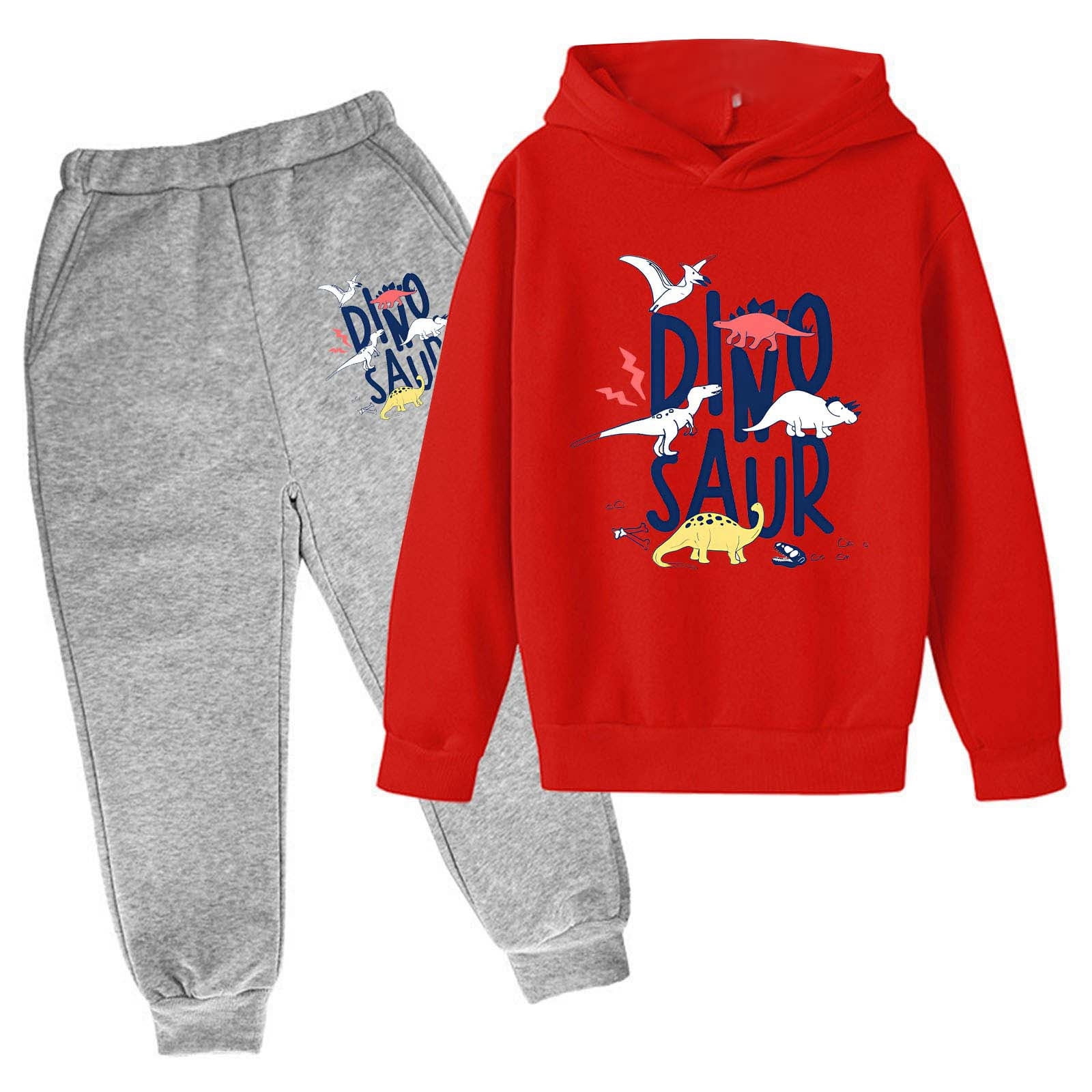 Baby Boy Outfits Kids Sweatshirt Sets Dinosaur Print Hooded Sweatshirt Pant Set Long Sleeve Boys ...