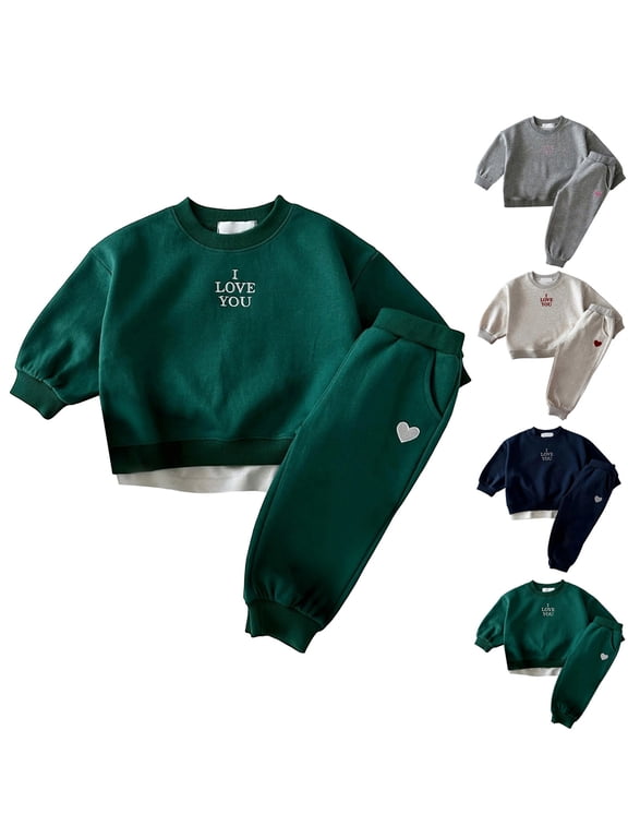 Baby Boy Outfits Korean Style Kids Embroidered Letter Heart Hoodie and Pants 2 Piece Set Boys' Clothing Sets Navy 4-5 Years
