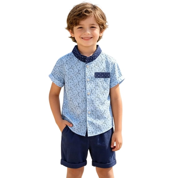 Baby Boy Outfits Letter Print Mock Neck Short Sleeve Button Shirt Top And Shorts 2 Piece Outdoor Wear Boys' Clothing Sets