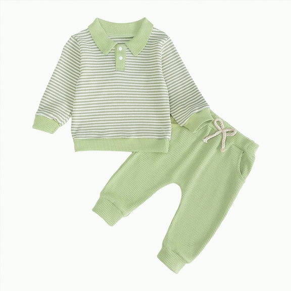 Baby Boy Outfits Little Boys Fall Winter Button Down Long Sleeve Elastic Waist 6M 12M 18M 2T 3T Everyday Outfit Set 2 PC