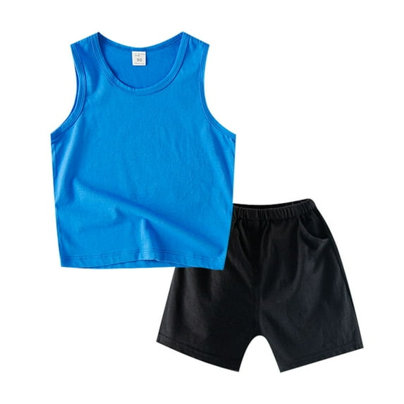 Baby Boy Outfits Little Child Shorts Set Solid Color Sleeveless Tank Top Vest Elastic Waist Shorts Set 2Pcs Casual Outfits Summer Outfit Set 18 Months-24 Months