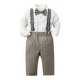 thumbnail image 1 of Baby Boy Outfits Long Sleeve Lapel Suspender Suit with Bowknot Gentleman Wedding Boy Clothes Beige 2-3 Years, 1 of 4
