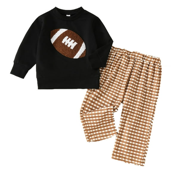 Baby Boy Outfits New Casual Long Sleeve Fashion Rugby Embroidery Sweatshirt Plaid Pants Set Baby Boy Clothes Black 3 Months-6 Months