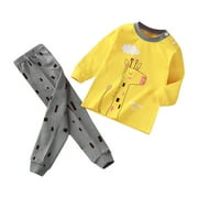 YE1 Baby Boy Outfits Soft Pajamas Cartoon Prints Long Sleeve Kid Sleepwear Sets Toddler Boy Clothes Yellow 18 Months-24 Months