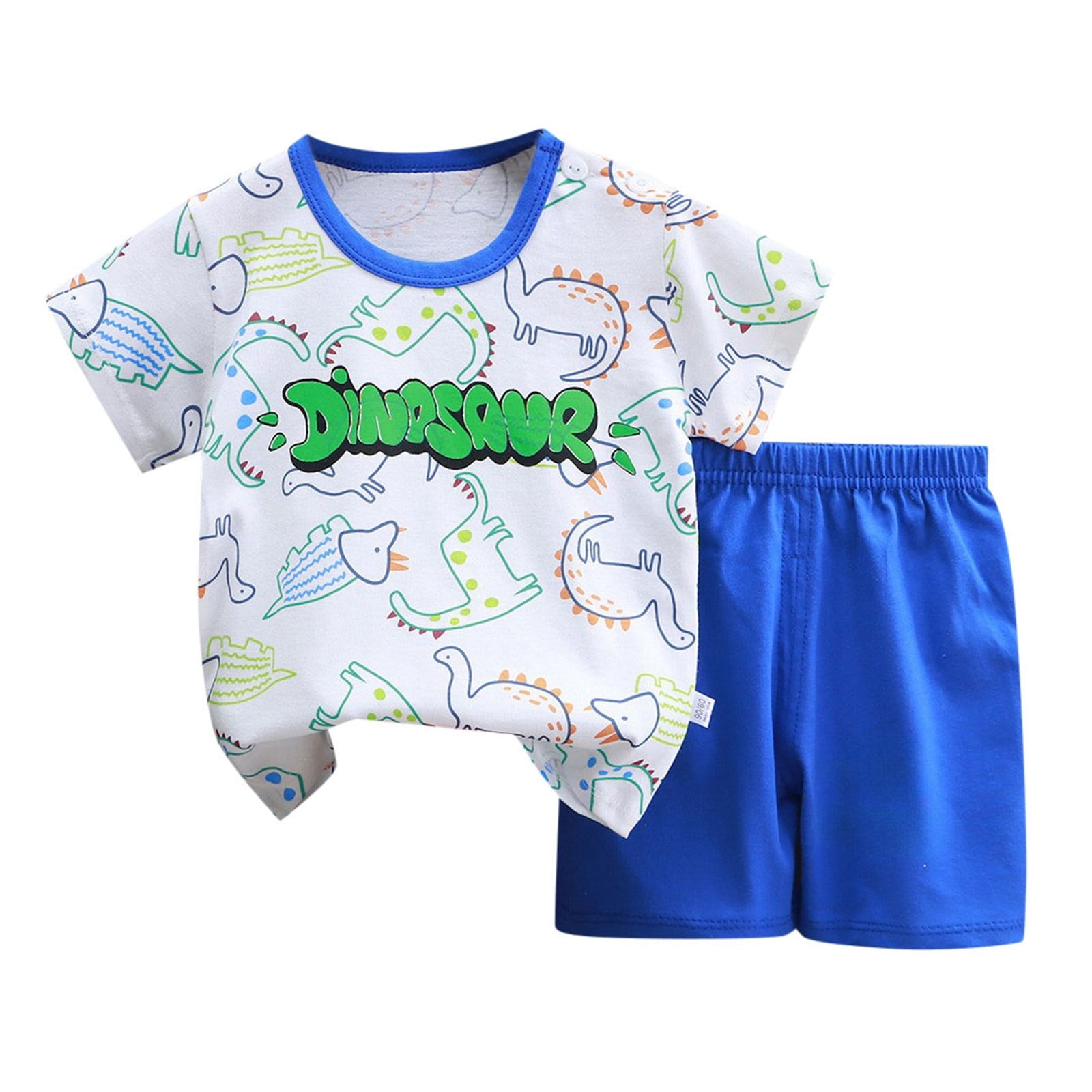 Baby And Kids Boys Dinosaur Cartoon Short Sleeves Top And Shorts Casual Clothing Set