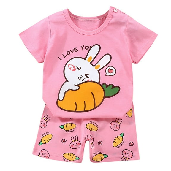 Baby Boy Outfits Summer Kids Toddler Boys and Girls Cartoon Print Short Sleeved T Shirt with Shorts Two Piece Set Toddler T Shirts Black 12 Months-18 Months