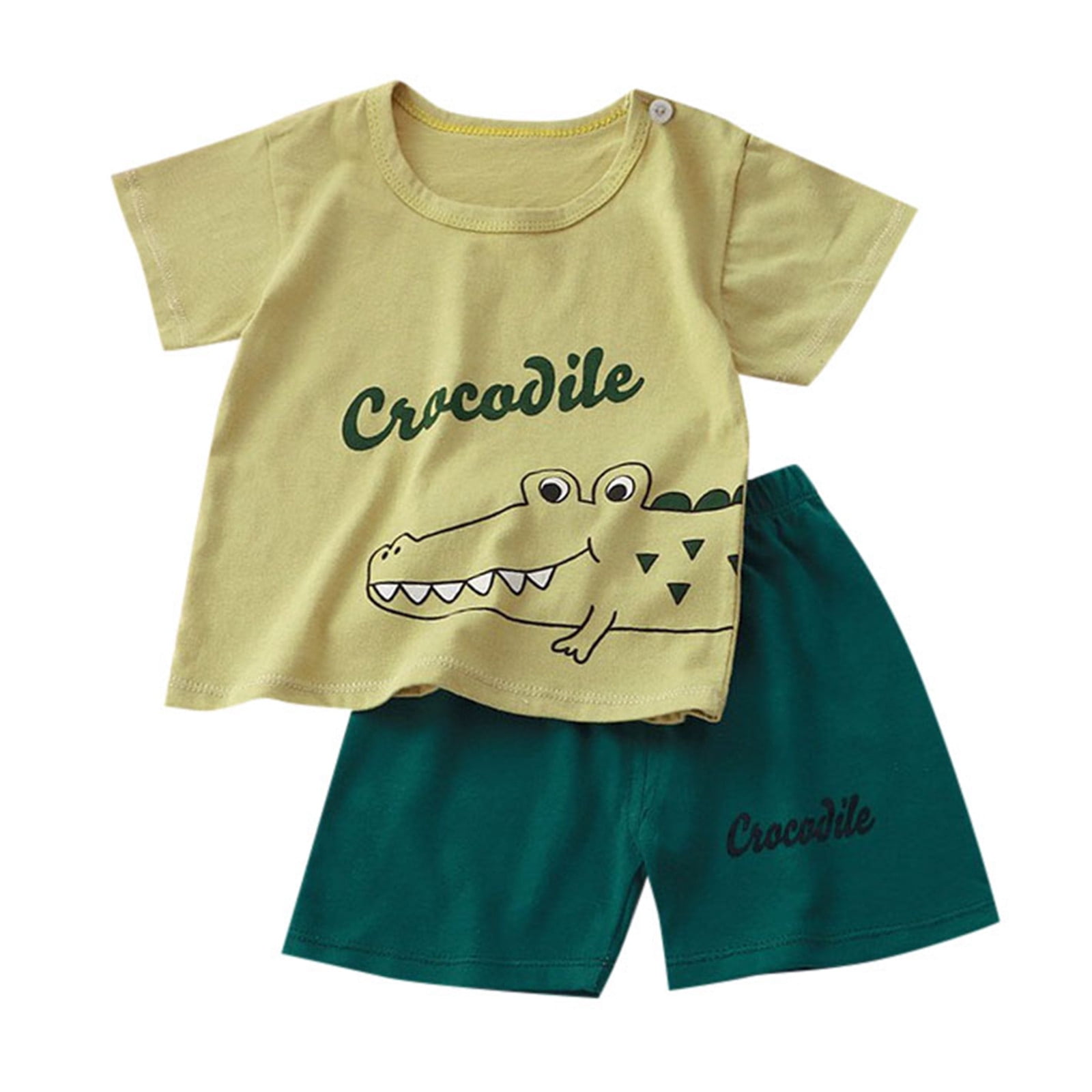 Summer Baby Kids Casual Animals Cartoon Pattern T-shirt and Shorts Clothing Set for Boys