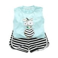 thumbnail image 1 of Baby Boy Outfits Summer Short Sleeved Cute Cartoon Pattern T Shirt Striped Shorts Fashion Suit Boy Clothes Blue 12 Months-18 Months, 1 of 4
